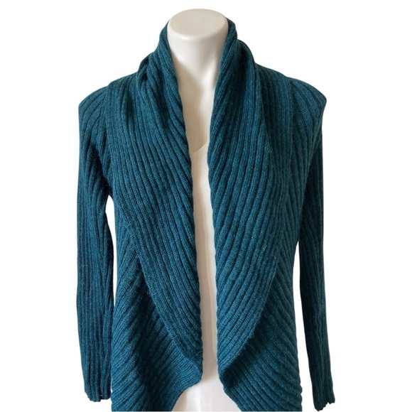 Peruvian Link Alpaca Collection Essential Sweater Open Front Teal Cozy Warm OS - Picture 3 of 10